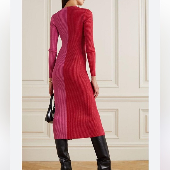 STAUD Two-Tone Pink and Red Long Sleeve Dress - Picture 11 of 14